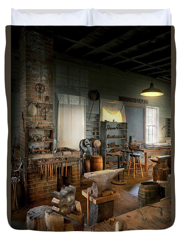 Blacksmith Duvet Cover featuring the photograph Blacksmith - The creative art of blacksmithing by Mike Savad