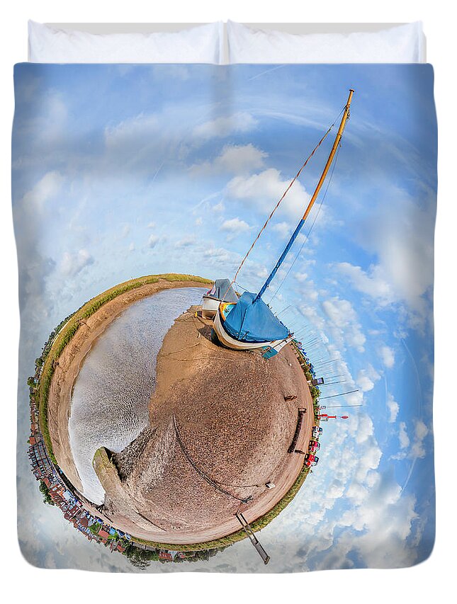 Blakeney Duvet Cover featuring the photograph Blakeney quay harbour in Norfolk England by Simon Bratt