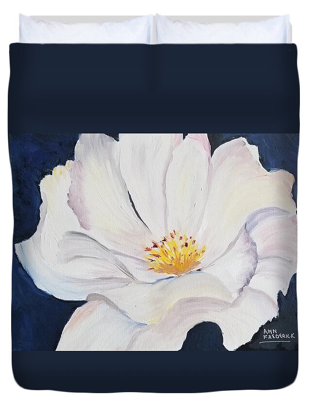 White Duvet Cover featuring the painting Blanche Fleur by Ann Frederick