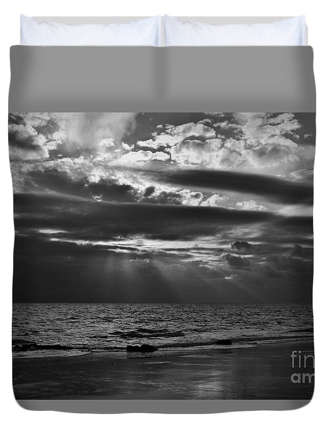 B N Duvet Cover featuring the photograph Blanco y Negro Atardecer de Rota by Tony Lee