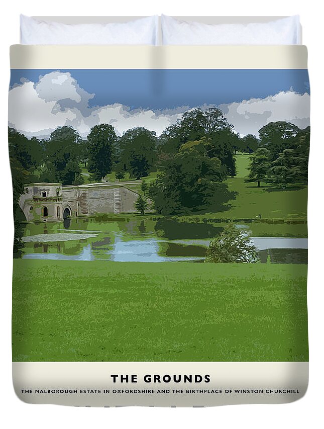 Blenheim Palace Duvet Cover featuring the photograph Blenheim Grounds Cream Railway Poster by Brian Watt