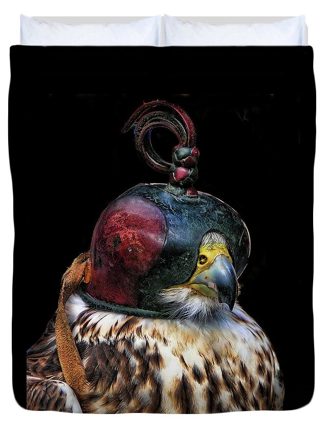 Falcon Duvet Cover featuring the photograph Blinded Falcon by Alexandra's Photography