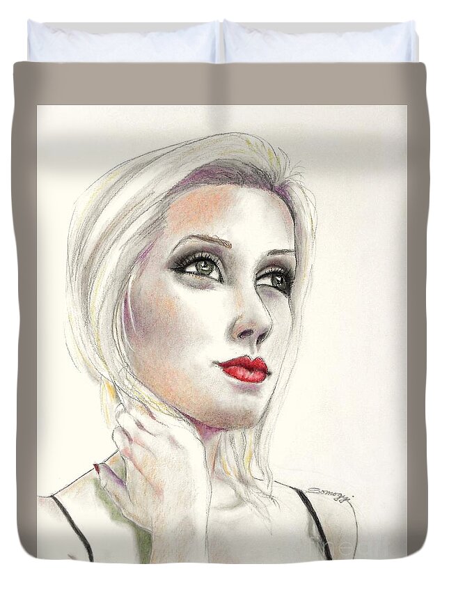 Blond Duvet Cover featuring the drawing Blond Bombshell No.3 by Jayne Somogy