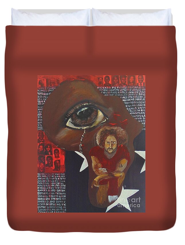 Flag Duvet Cover featuring the painting Blood on the Flag by Saundra Johnson
