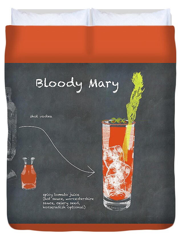 Slate Duvet Cover featuring the photograph Bloody Mary Cocktail sketch with copy space by Karen Foley