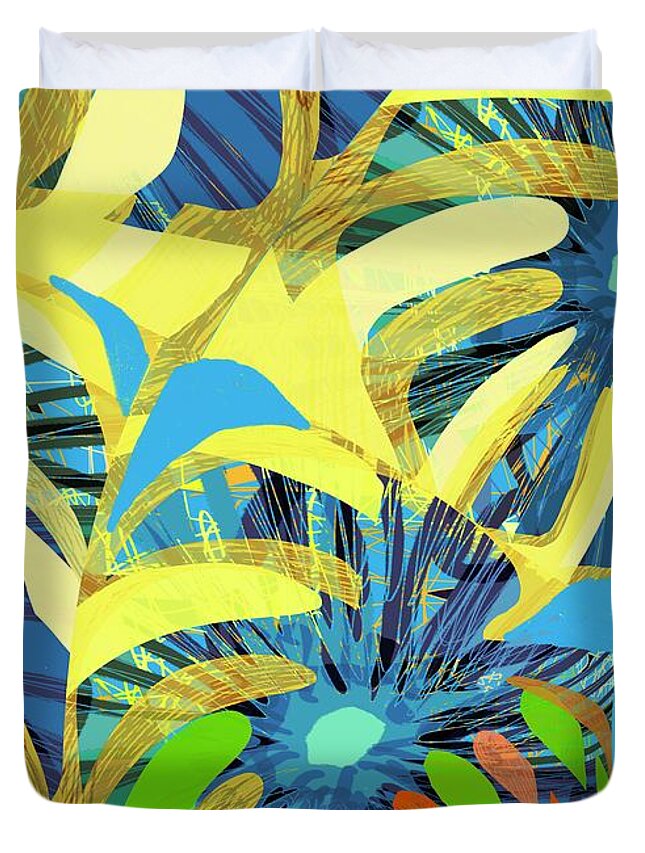 Modern Duvet Cover featuring the digital art Blooming in Blue by Jennifer Lommers