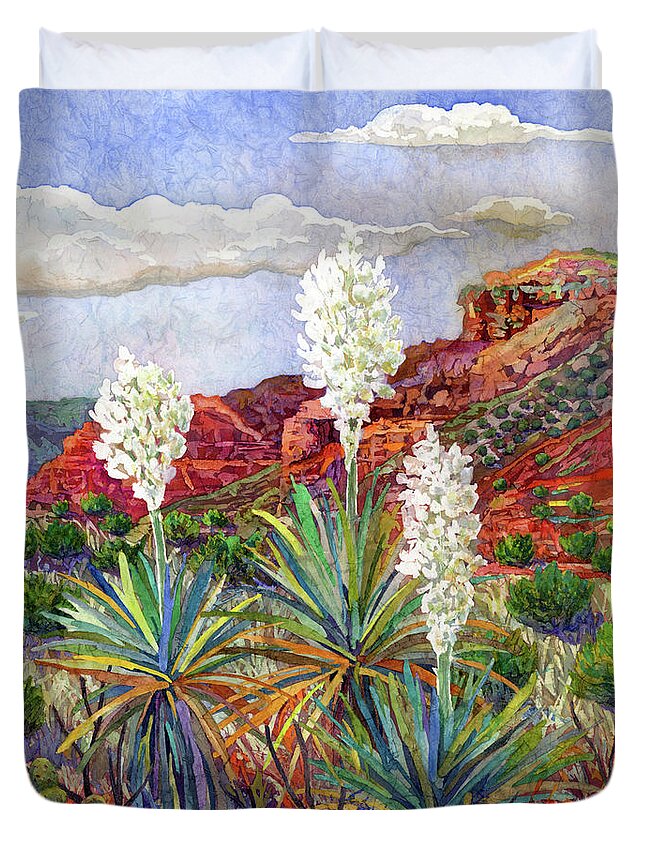 Yucca Duvet Cover featuring the painting Blooming Yucca - White Blossoms by Hailey E Herrera