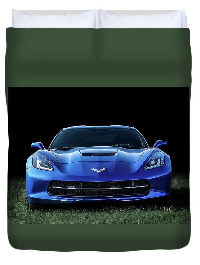 Corvette Duvet Cover featuring the digital art Blue 2013 Corvette by Douglas Pittman