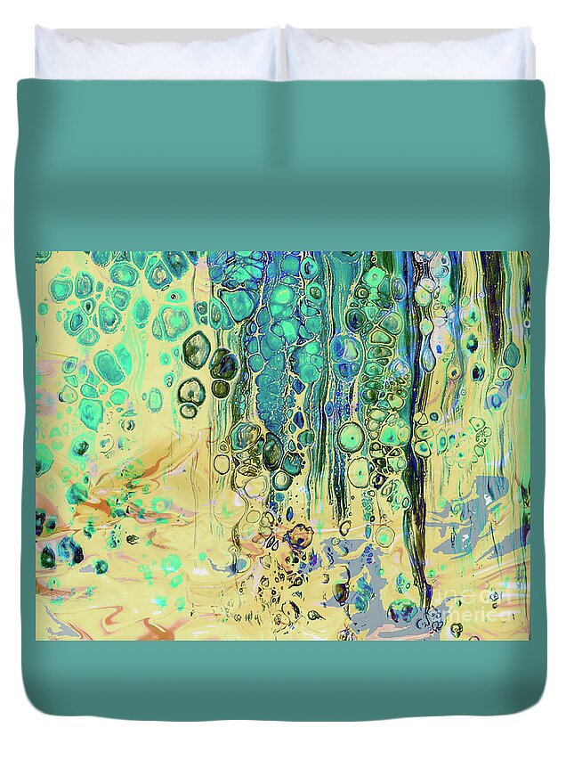 Abstract Duvet Cover featuring the digital art Blue and Yellow Rust by Deb Nakano