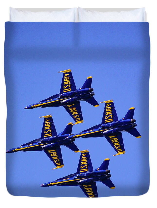 Airshows Duvet Cover featuring the photograph Blue Angels by Bill Gallagher