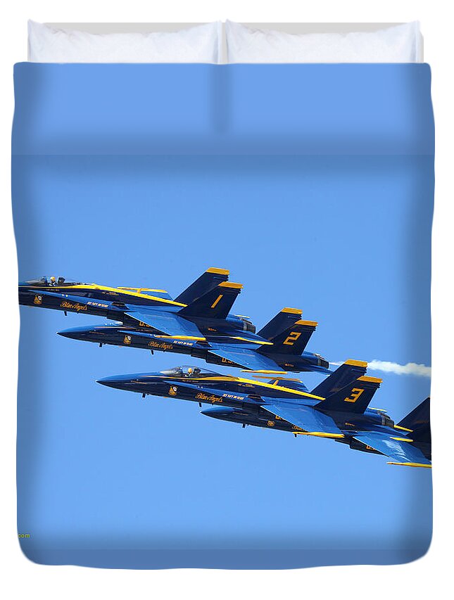 Blue Angels Duvet Cover featuring the photograph Blue Angels Diamond by Custom Aviation Art