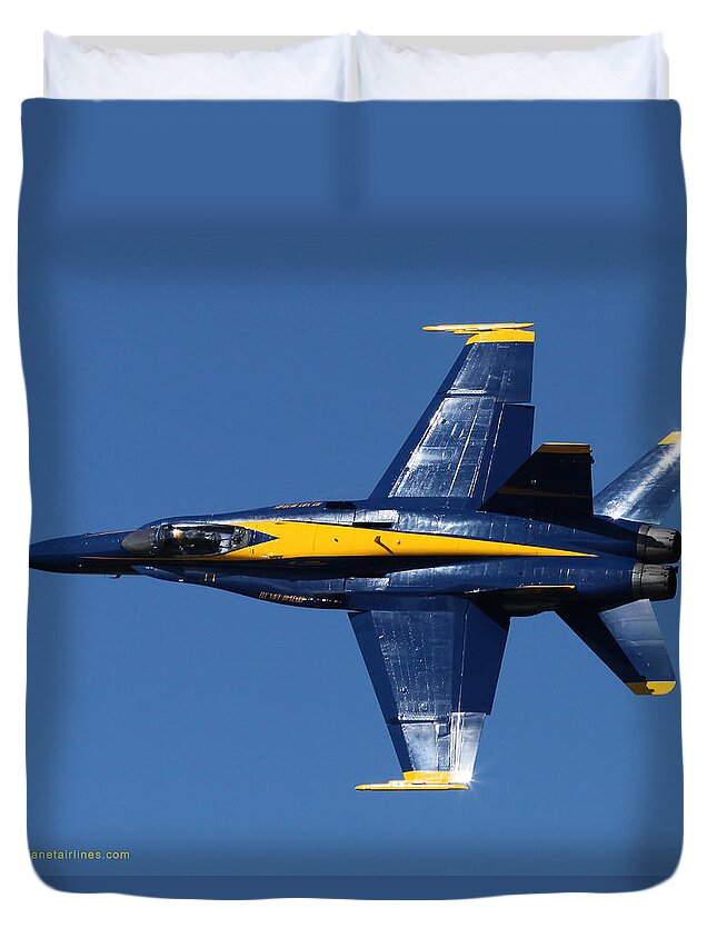 Blue Angels Duvet Cover featuring the photograph Blue Angels Solo Knife-edge by Custom Aviation Art