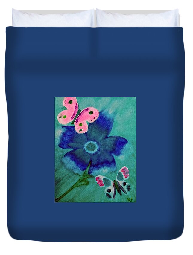 Blue Duvet Cover featuring the painting Blue Blossom by Anna Adams