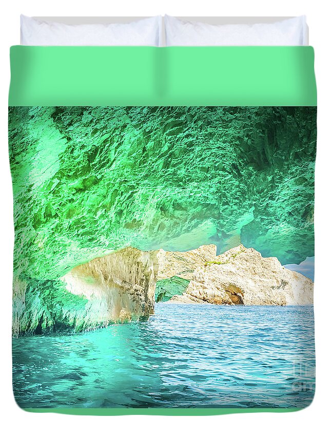Zakinthos Duvet Cover featuring the photograph Blue Cave by Anastasy Yarmolovich