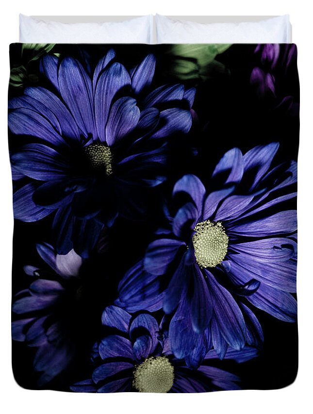 Blue Flowers Duvet Cover featuring the photograph Blue Chrysanthemum by Darcy Dietrich