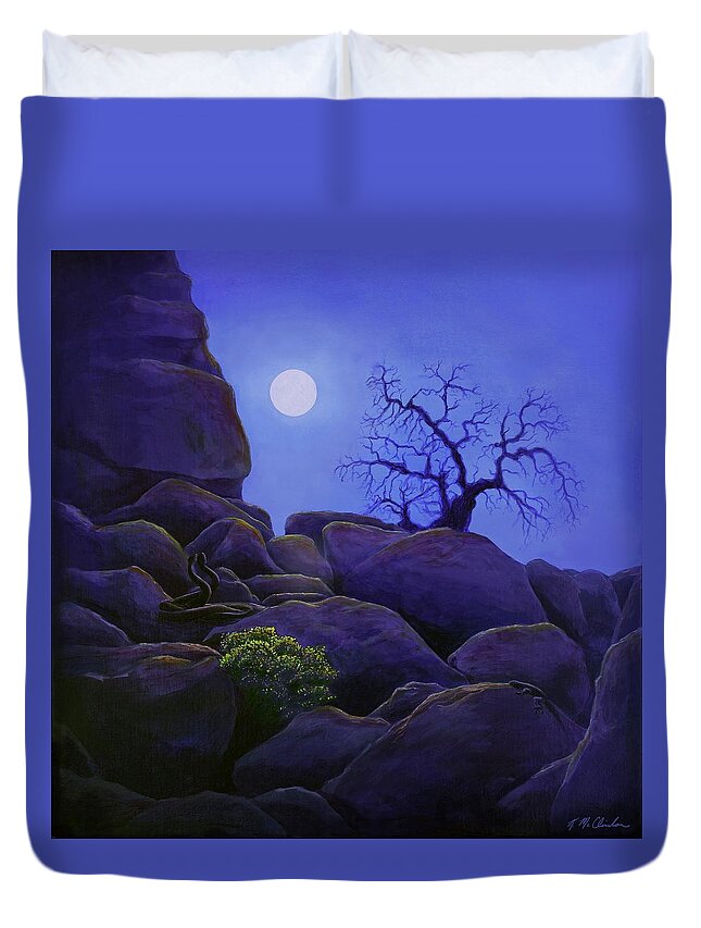 Kim Mcclinton Duvet Cover featuring the painting Ghost Tree in Blue Desert Moon by Kim McClinton