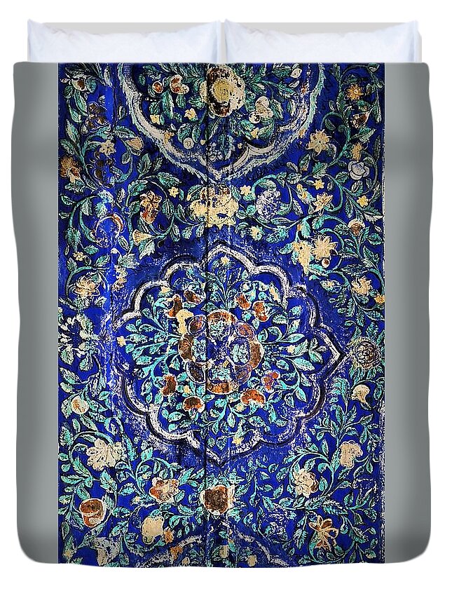 Indian Architecture Duvet Cover featuring the photograph Blue Door by Jarek Filipowicz