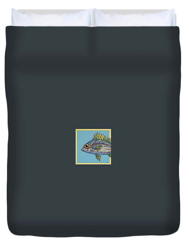 Blue Fish Ocean Salt Water Duvet Cover featuring the painting Blue Fish by Mike Stanko