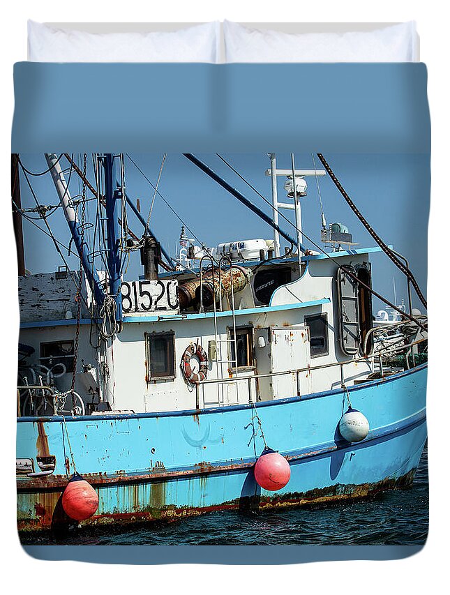 Boat Duvet Cover featuring the photograph Blue Fishing Boat by Denise Kopko