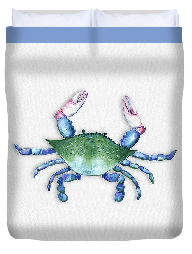 Crab Duvet Cover featuring the painting Blue, Green, Red Crab by Michele Fritz