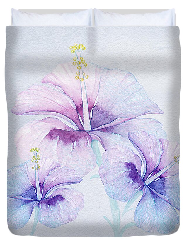 Flowers Duvet Cover featuring the digital art Blue Hawaiian Hibiscus by J Marielle