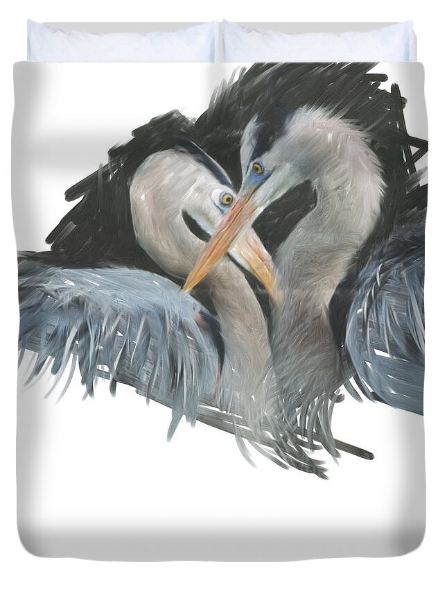 Heron Duvet Cover featuring the digital art Blue Heron Love by Cynthia Westbrook