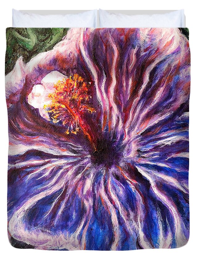 Hibiscus Duvet Cover featuring the painting Blue Hibiscus by John Bohn