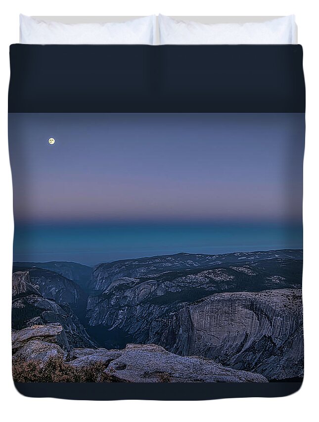 Landscape Duvet Cover featuring the photograph Full Moon Blue Hour at Clouds Rest by Romeo Victor