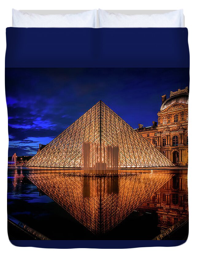 Blue Hour Duvet Cover featuring the photograph Blue Hour at the Louvre by Kevin McClish