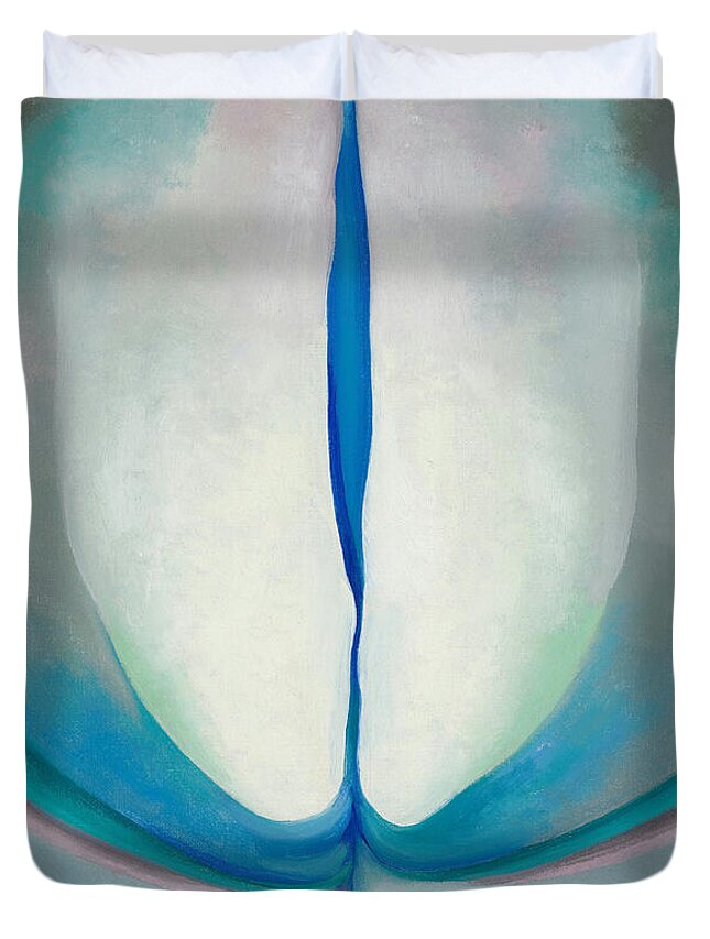 Georgia O'keeffe Duvet Cover featuring the painting Blue line - abstract modernist flower painting by Georgia O'Keeffe