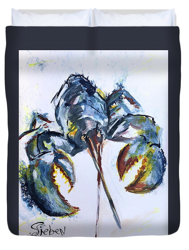 Contemporary Duvet Cover featuring the painting Blue Lobster by Sharon Sieben