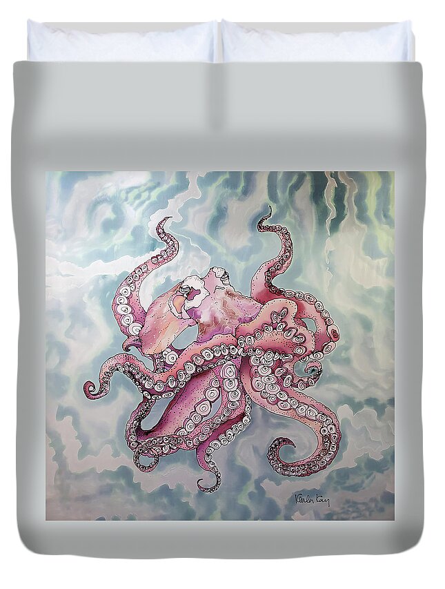 Blue Duvet Cover featuring the tapestry - textile Blue Octopus by Karla Kay Benjamin
