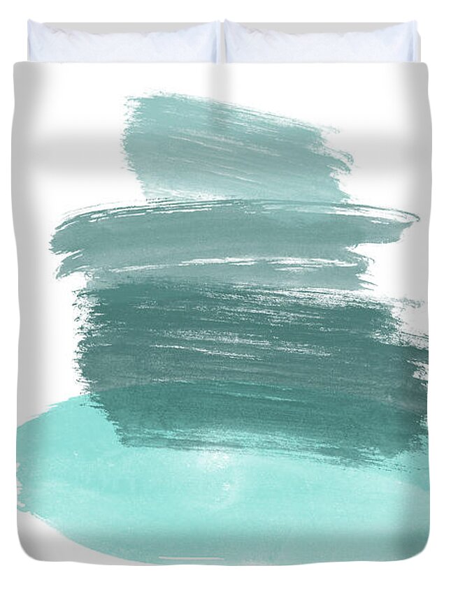 Blue Duvet Cover featuring the digital art Blue Paint Strokes by Alison Frank