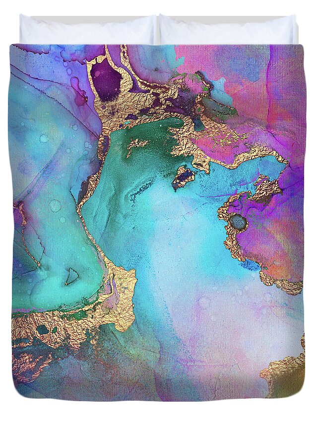 Abstract Art Duvet Cover featuring the painting Blue, Purple And Gold Abstract Watercolor by Modern Art