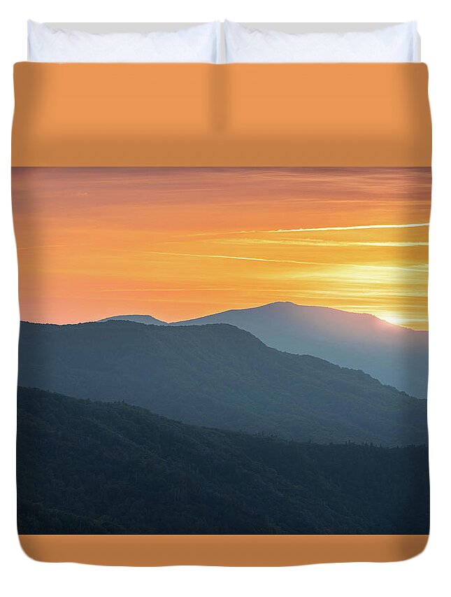 Linville Gorge Duvet Cover featuring the photograph Blue ridge Mountains Linville Gorge Hawksbill Mountain North Carolina by Jordan Hill