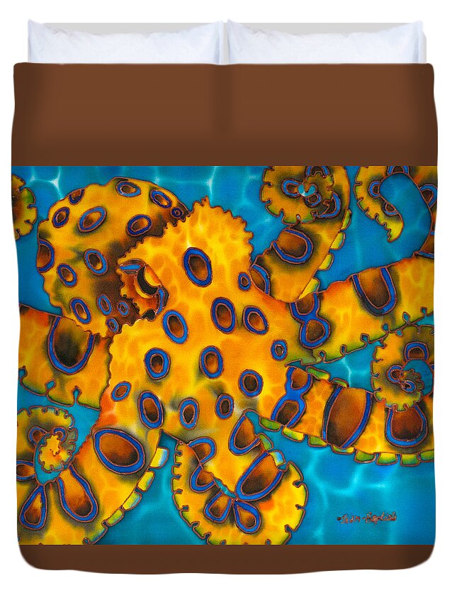 Octopus Duvet Cover featuring the painting Blue Ringed Octopust by Daniel Jean-Baptiste