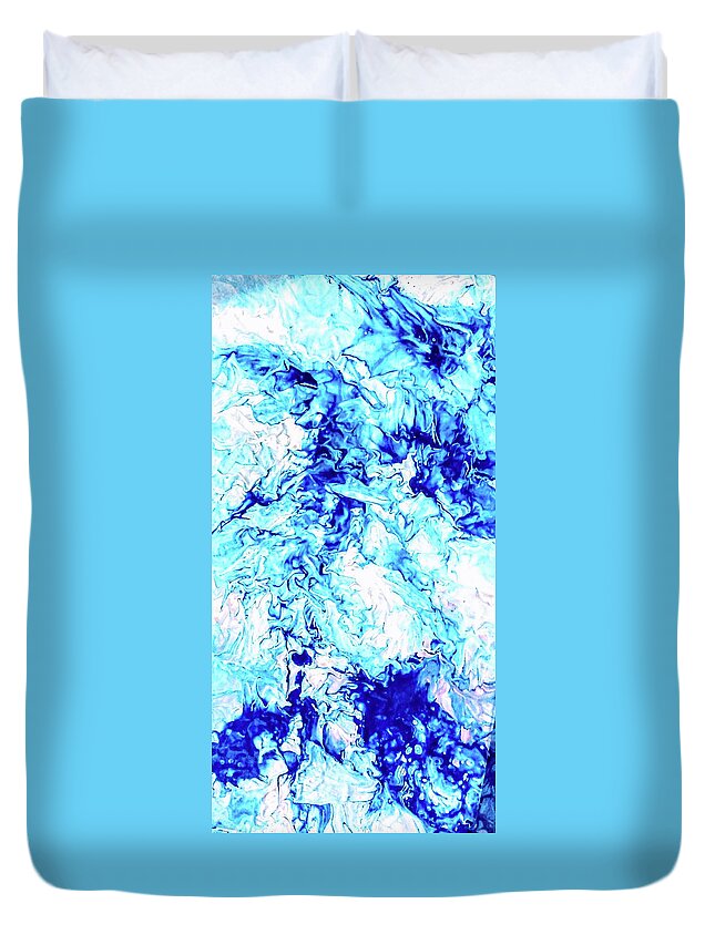 Blue Water Duvet Cover featuring the painting Blue Showers by Anna Adams