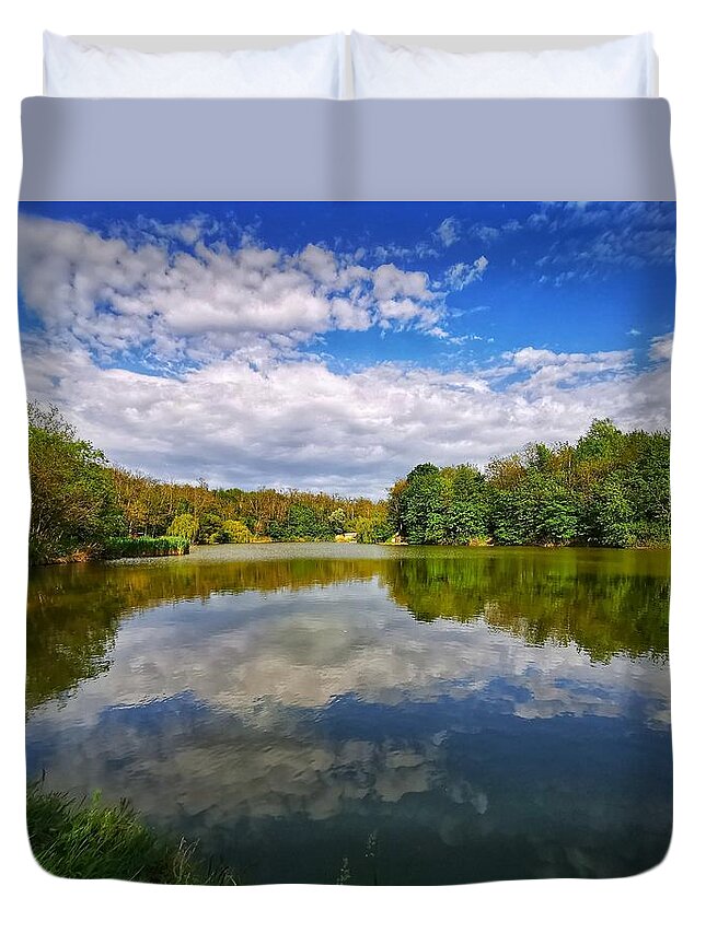 Landscape Duvet Cover featuring the photograph Blue Sky Blue Water by Tito Slack