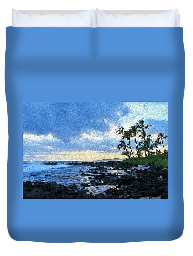 Hawaii Duvet Cover featuring the photograph Blue Sunset Painting by Robert Carter