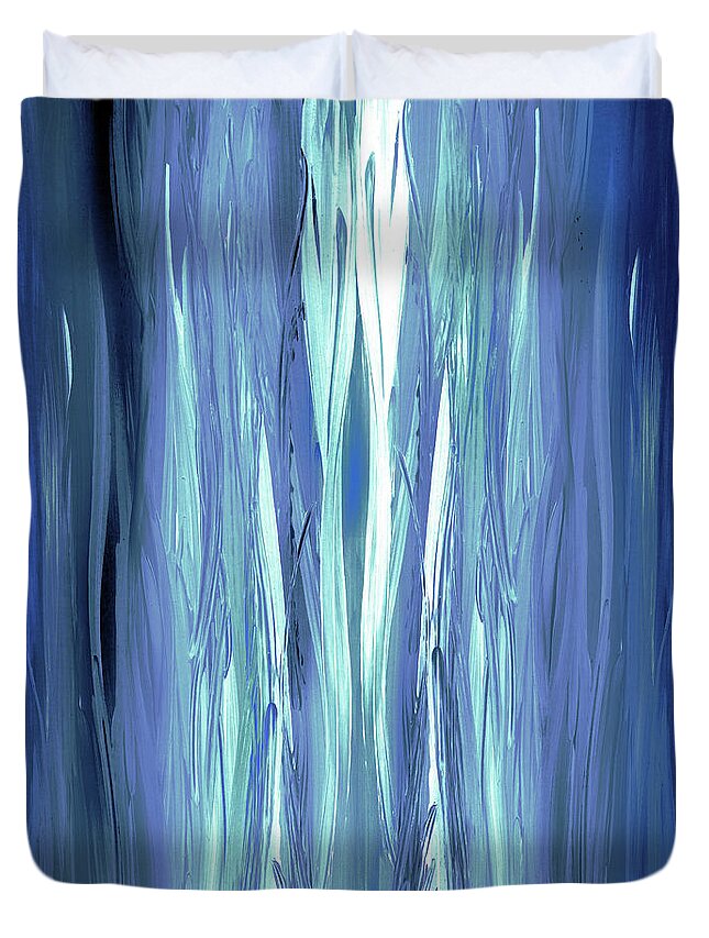 Blue Duvet Cover featuring the painting Blue Teal Light At The End Of The Tunnel Abstract Decor by Irina Sztukowski