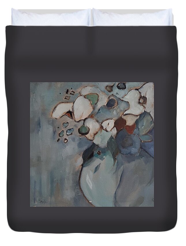 Floral Art Duvet Cover featuring the painting Blue Valentine by Sheila Romard