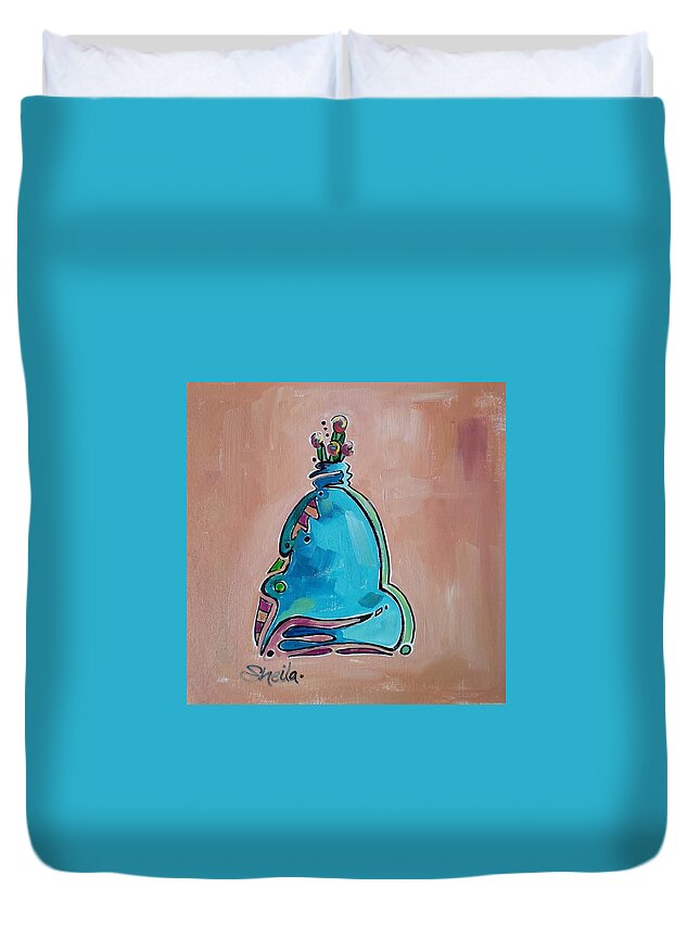Floral Duvet Cover featuring the painting Blue Vase by Sheila Romard