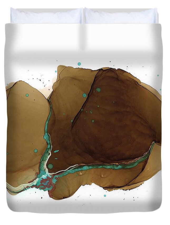 Brown Duvet Cover featuring the painting Blue Vein by Christy Sawyer