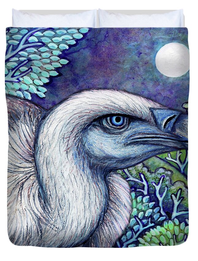 Vulture Duvet Cover featuring the painting Blue Vulture Moon by Amy E Fraser