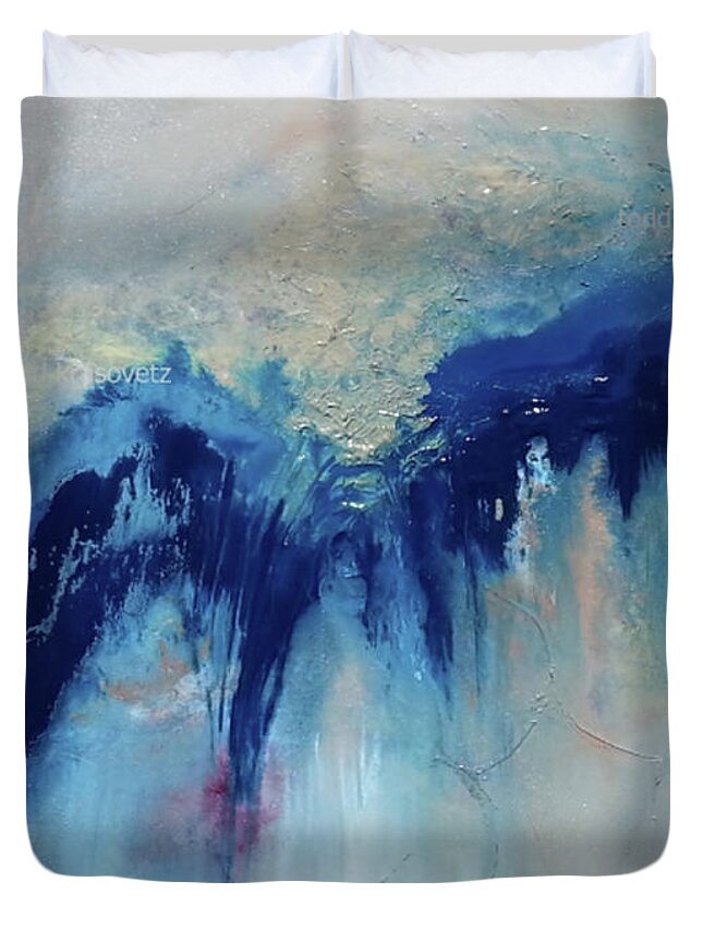 Oil On Canvas Duvet Cover featuring the painting Blue Wave on a Mountain by Todd Krasovetz