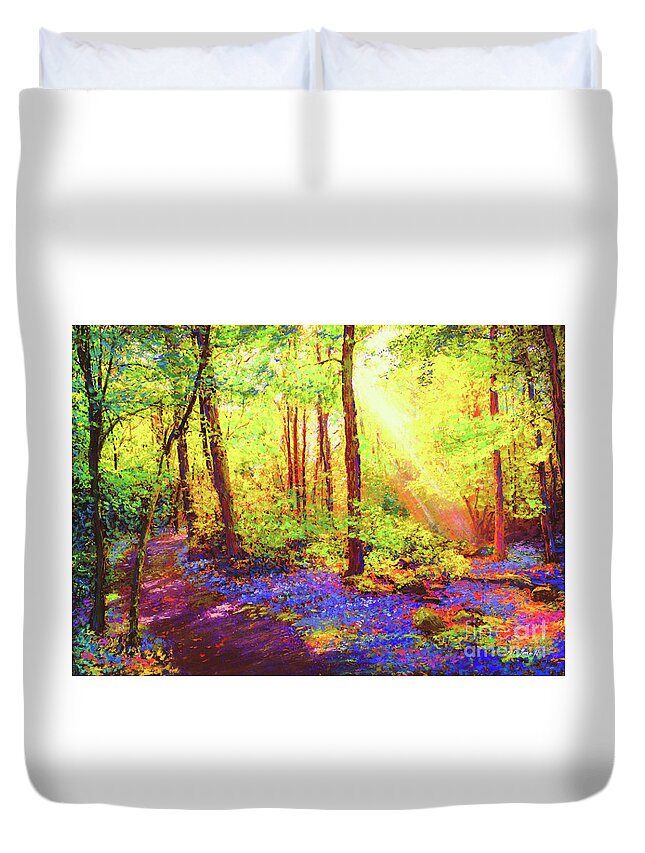 Landscape Duvet Cover featuring the painting Bluebell Blessing by Jane Small