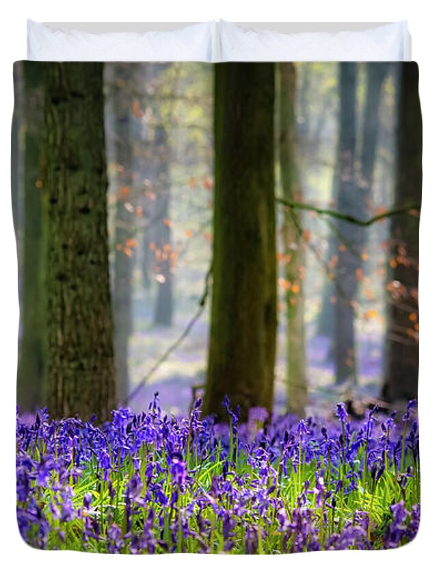 Landscape Duvet Cover featuring the photograph Bluebell wood 2 by Remigiusz MARCZAK