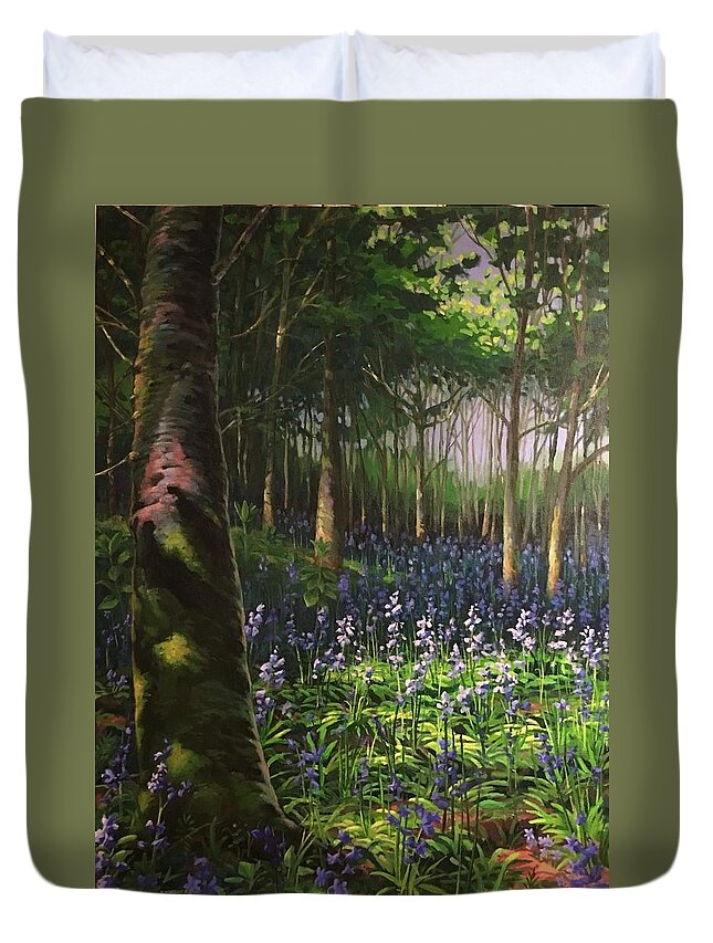 Bluebells Duvet Cover featuring the painting Bluebells in Humewood Forest by Don Morgan