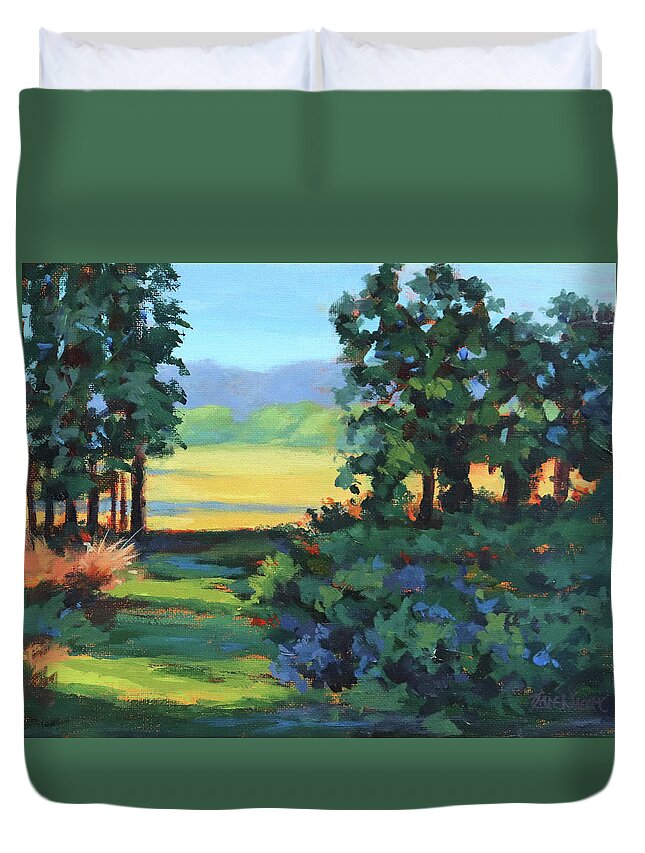 Landscape Duvet Cover featuring the painting Blueberry Patch by Karen Ilari