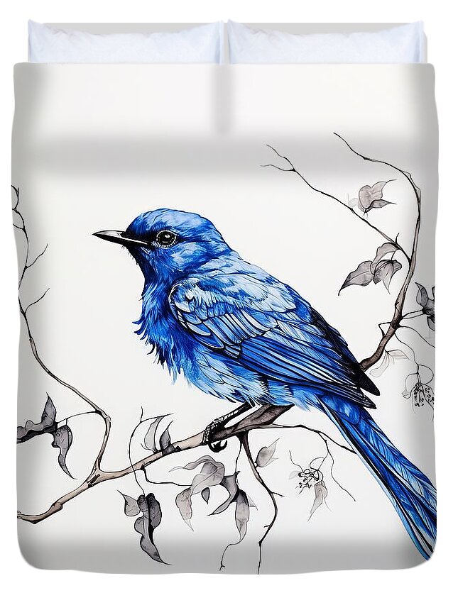 Bluebird Duvet Cover featuring the painting Bluebird Art by Lourry Legarde